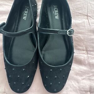 J. Crew Black Studded Mary Jane Flats